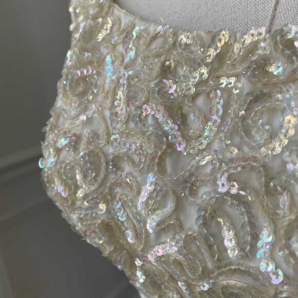 Vintage 50s Emma Domb San Francisco Midi Tea Length Formal Dress Gown Ivory Sequ - Picture 7 of 13